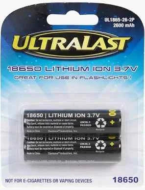 Ultralast 2,600 mAh 18650 Rechargeable Batteries (2 Pack) TekShack