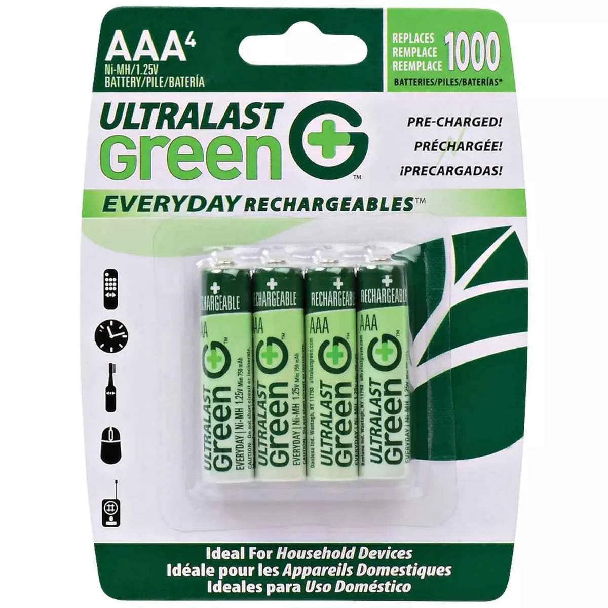 Ultralast Green Everyday Rechargeable AAA NiMH Batteries, 4 pk UltraLast