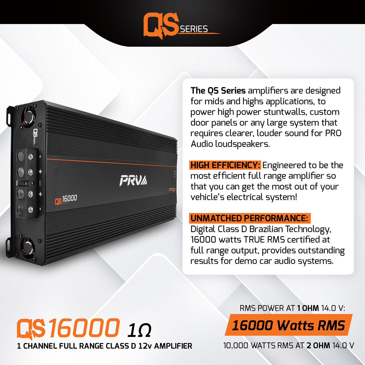 PRV Audio QS16000 1 Ohm 16000W 1-Channel Full Range Amplifier