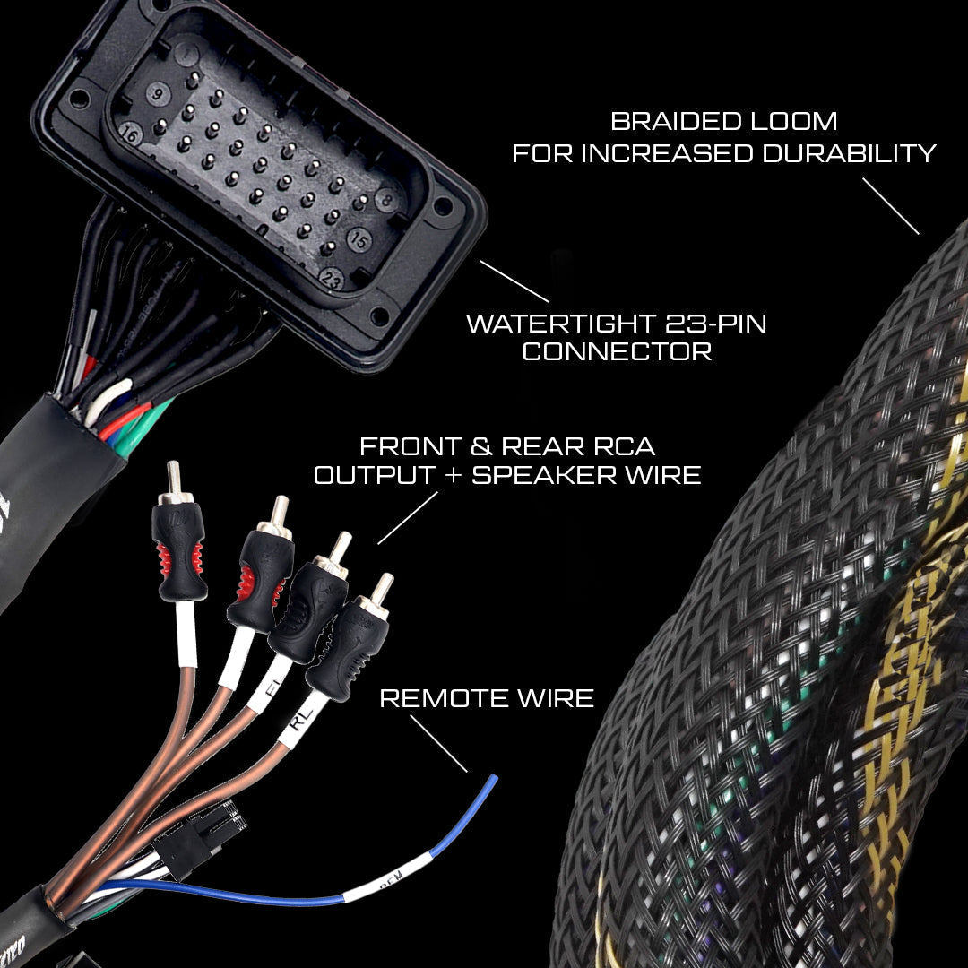 '20-'26 RZR® Pro Series Ride Command Front & Rear RCA Output + Speaker Wire & Remote | UTVS-PRO-RC-RCA-OUT UTV Stereo