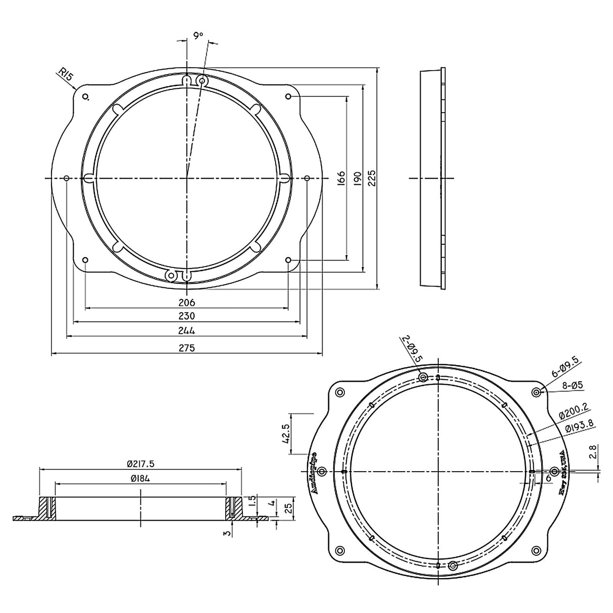 8" Toyota Multi Model Factory Opening to Aftermarket Speakers Adapter Kit (RING-PVC-A69-8), Sold in pairs Audiopipe