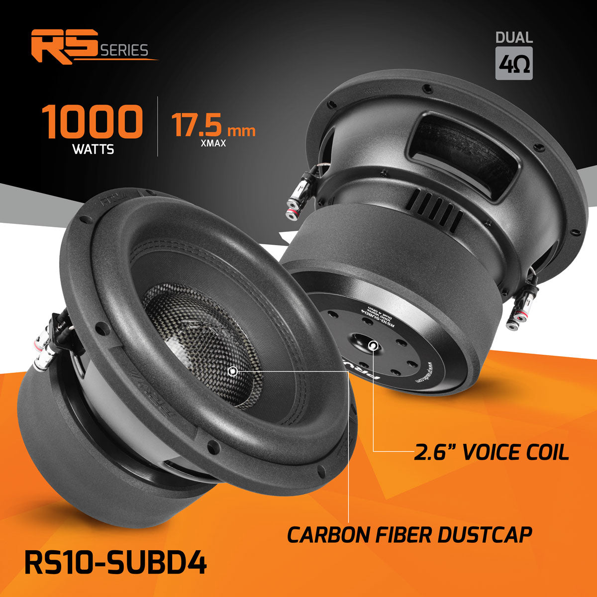 RS10-SUBD4 PRV 10” Car Subwoofer Dual 4 Ohm 1000 Watts PRV