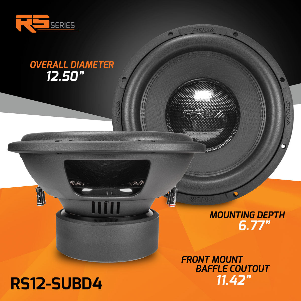 RS12-SUBD4 PRV 12” Car Subwoofer Dual 4 Ohm 1000 Watts PRV