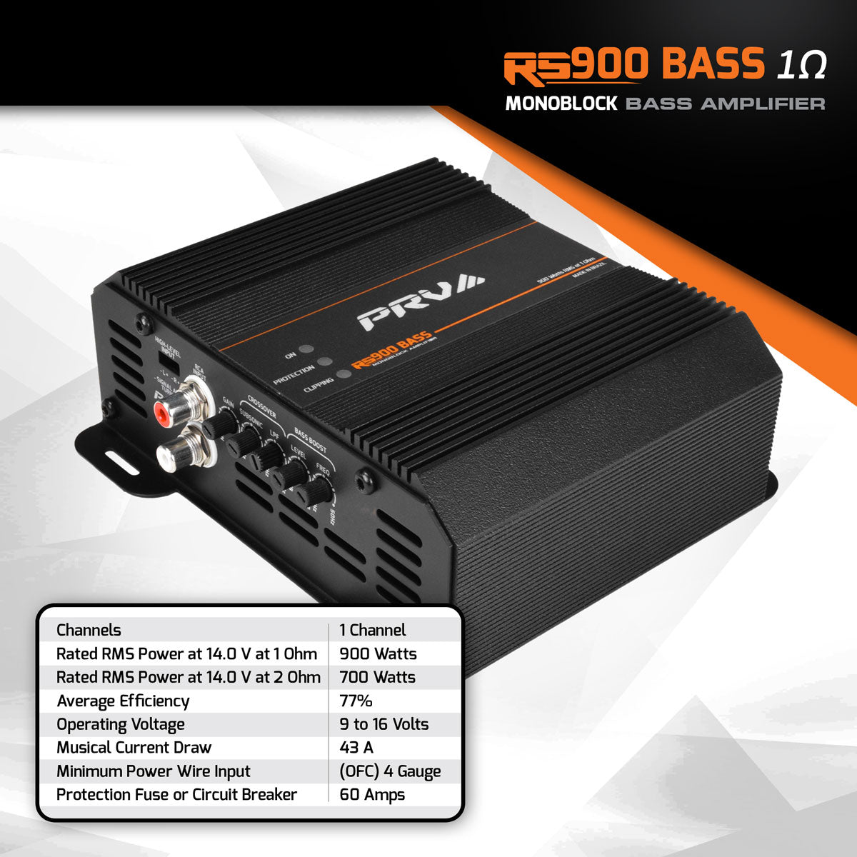 PRV Audio RS900 BASS Monoblock Car Amplifier 1 Ohm 900W