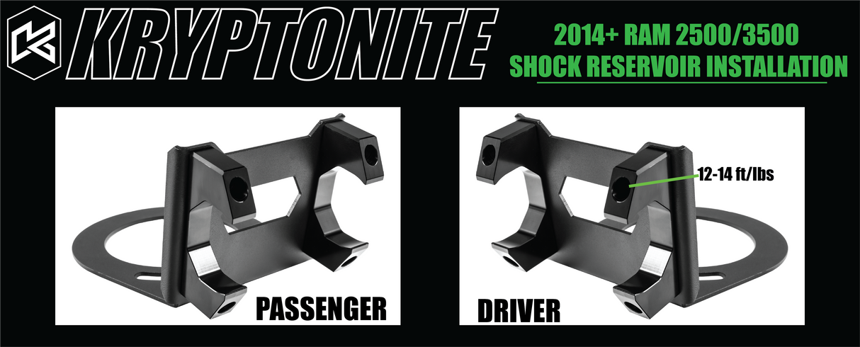 KRYPTONITE DEATH GRIP FRONT SHOCK RESERVOIR MOUNT KIT FOR 2014-2026 RAM 2500/3500