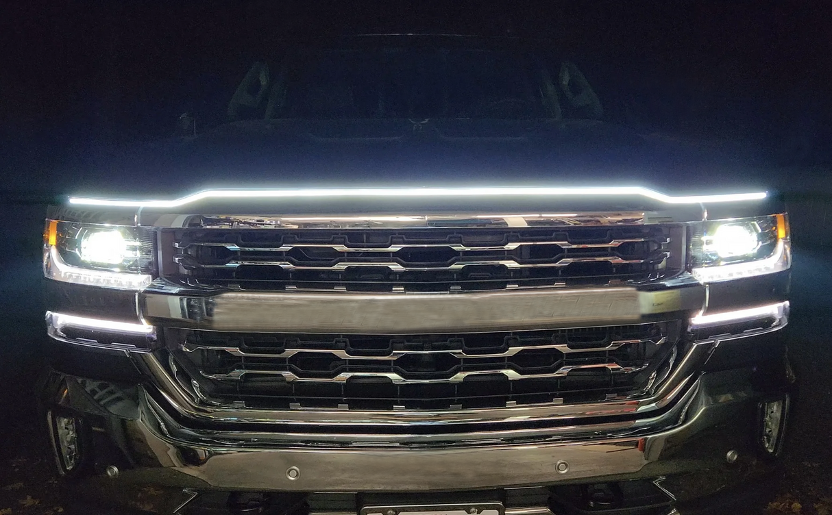 High Power DRL Hood LED Light with Start-up Sequence in White or Amber - Multiple Sizes