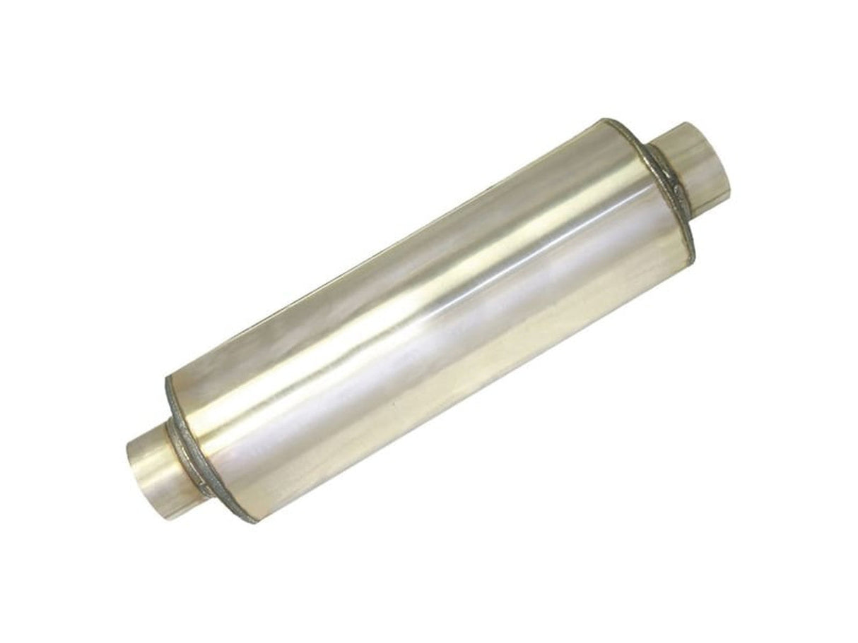 Stainless Steel 8" x 23" Round Muffler, 5" In x 5" Out, 29" Overall Length, Fiberglass Packed Perforated Core, Universal SCS