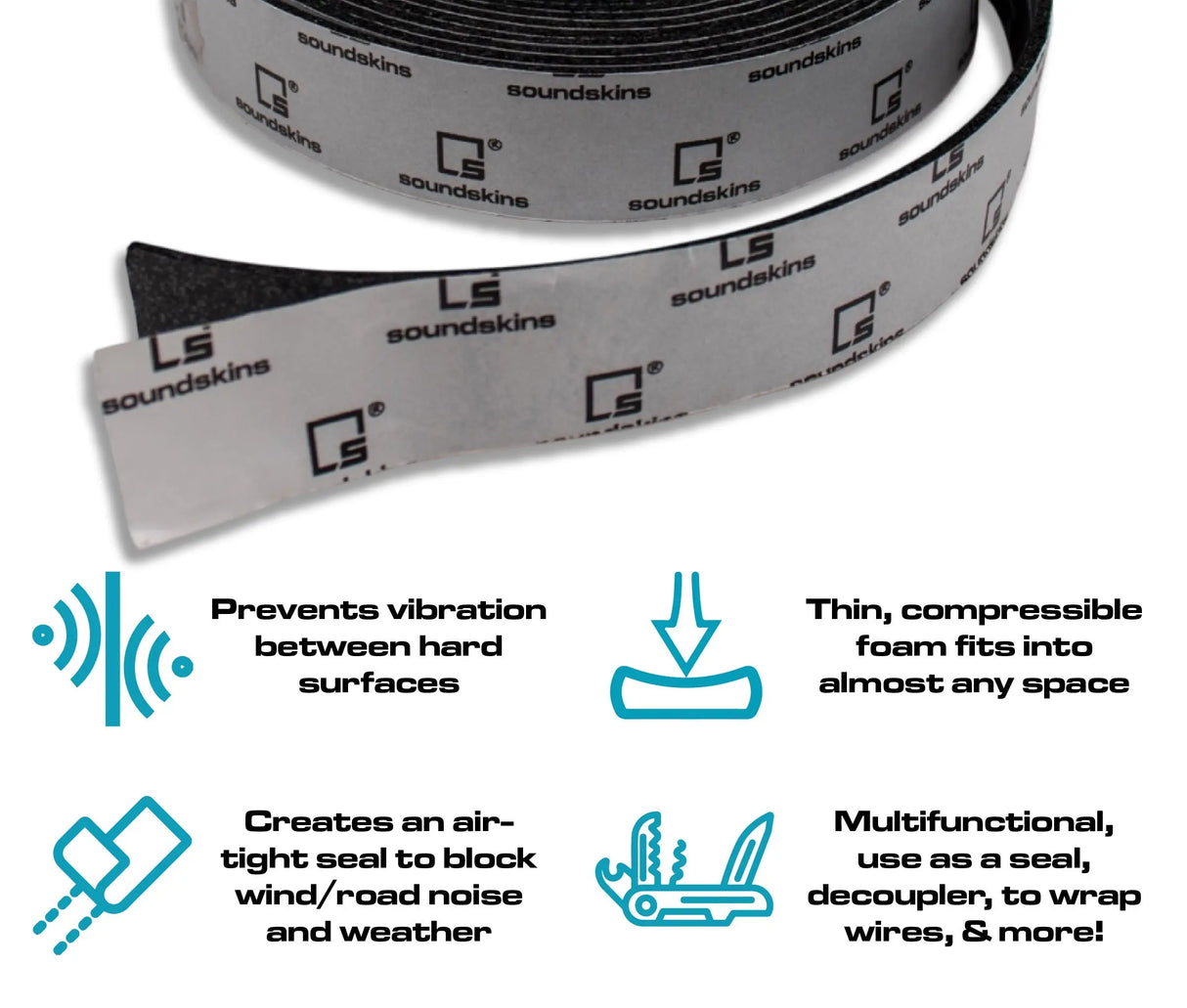 SoundSkins | Silent Strip 1" Sound Deadening Closed Cell Acoustic Foam Tape | SSK-STRIP1 | Rubber Closed Cell Foam (1" Wide) SoundSkins Global