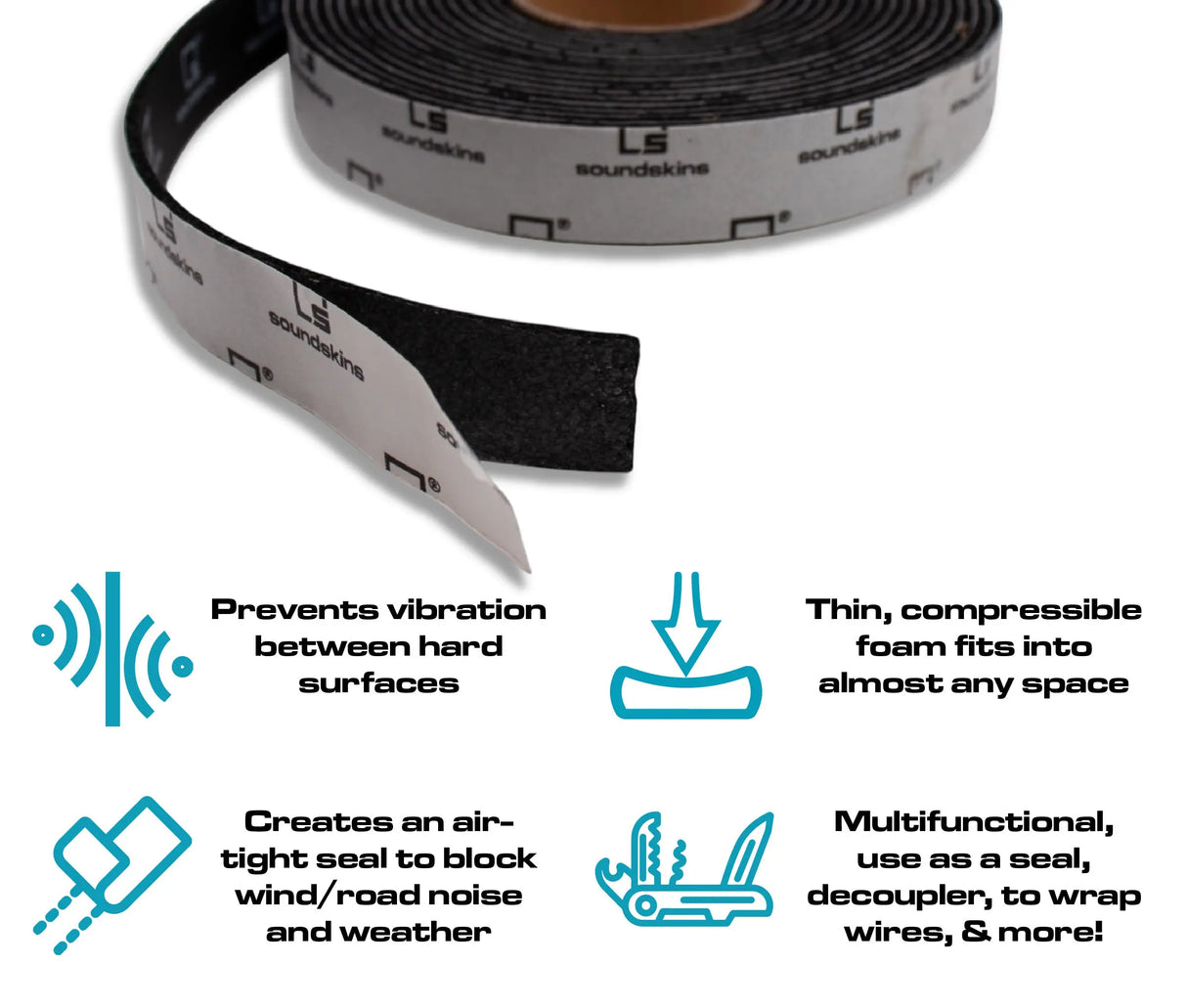SoundSkins | Silent Strip 3/4" Sound Deadening Closed Cell Acoustic Foam Tape | SSK-STRIP3/4 | Rubber Closed Cell Foam (3/4" Wide) SoundSkins Global