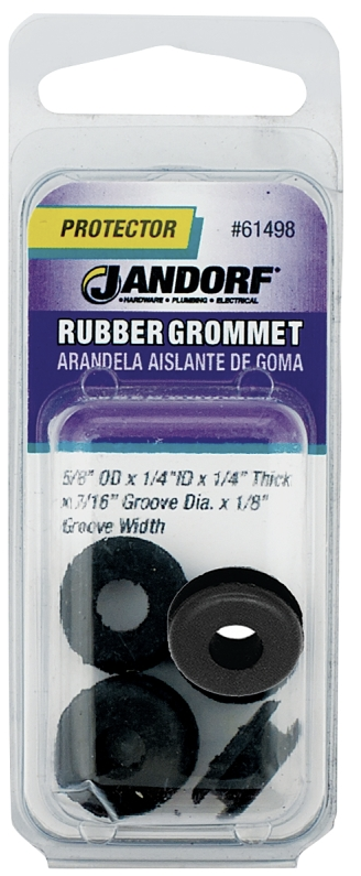 Jandorf 61498 Grommet, 1/4 in ID, 5/8 in OD, Rubber, Black, 1/4 in Thick Panel Jandorf