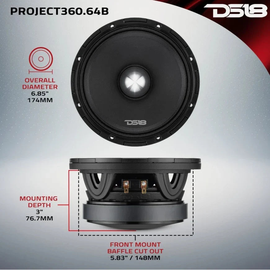 DS18 PROJECT 360 | 6.5" 300W RMS Midrange Speaker w/ Bullet (Single) DS18