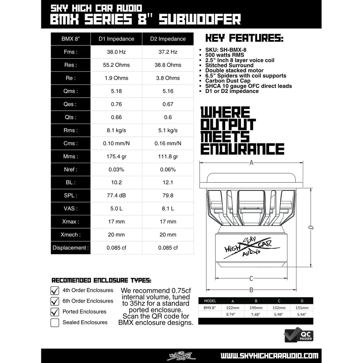 Sky High Car Audio BMX 8" 500W RMS Subwoofer DVC