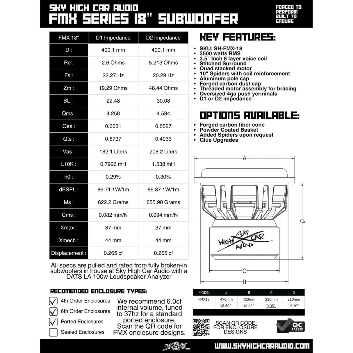 Sky High Car Audio FMX 18" 3500W RMS Subwoofer DVC Sky High Car Audio