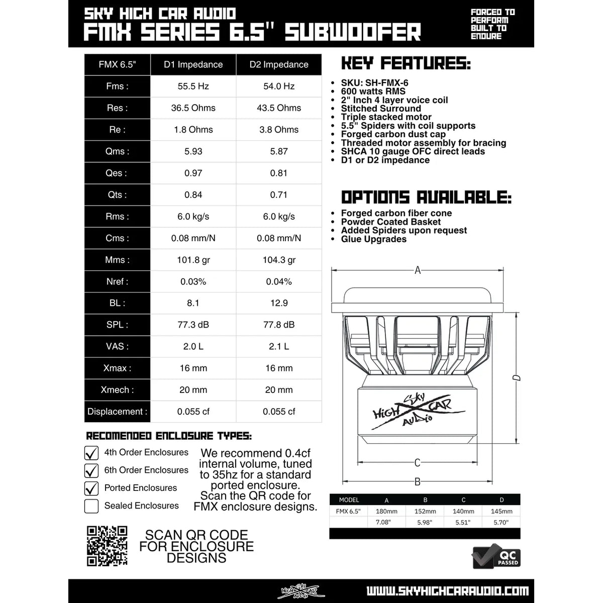 Sky High Car Audio FMX 6.5" 600W RMS Subwoofer