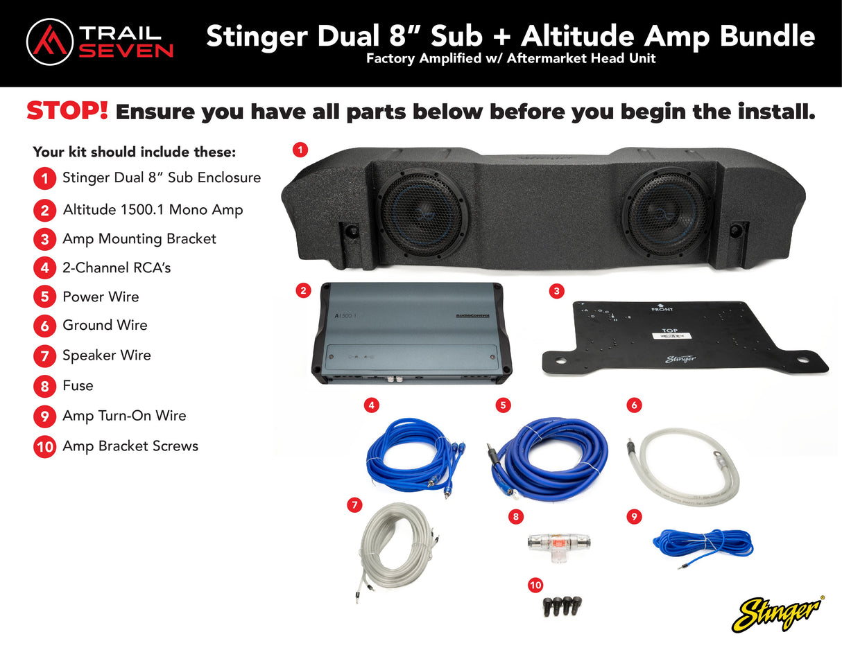 Stinger Plug & Play Mono Amp & Sub Bundle I '20- '23 Jeep JT Gladiators