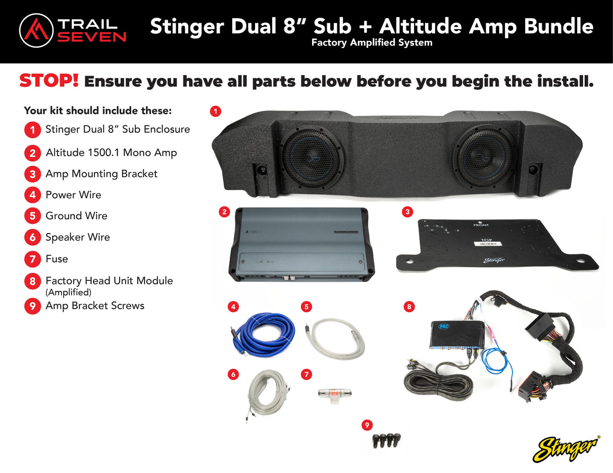 Stinger Plug & Play Mono Amp & Sub Bundle I '20- '23 Jeep JT Gladiators