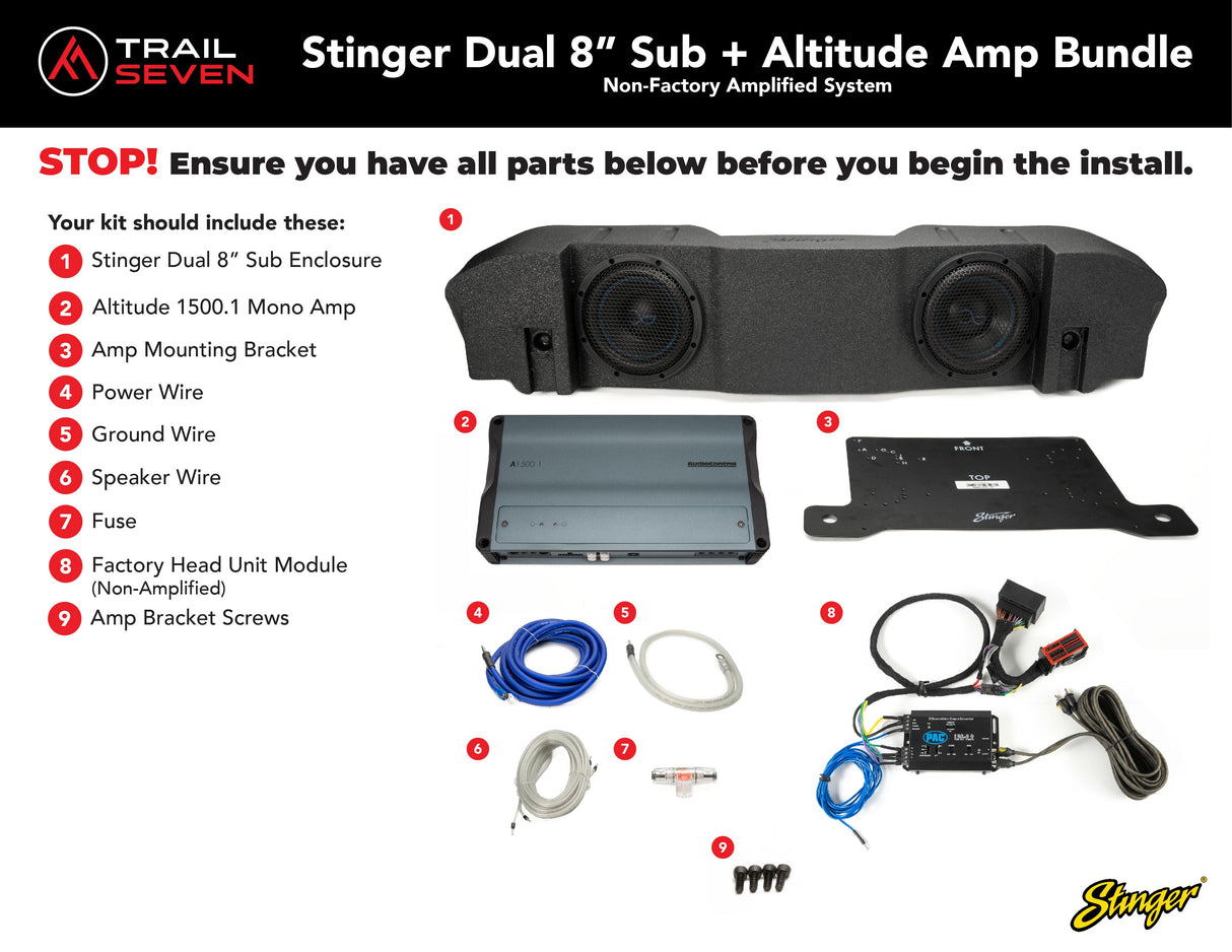 Stinger Plug & Play Mono Amp & Sub Bundle I '20- '23 Jeep JT Gladiators
