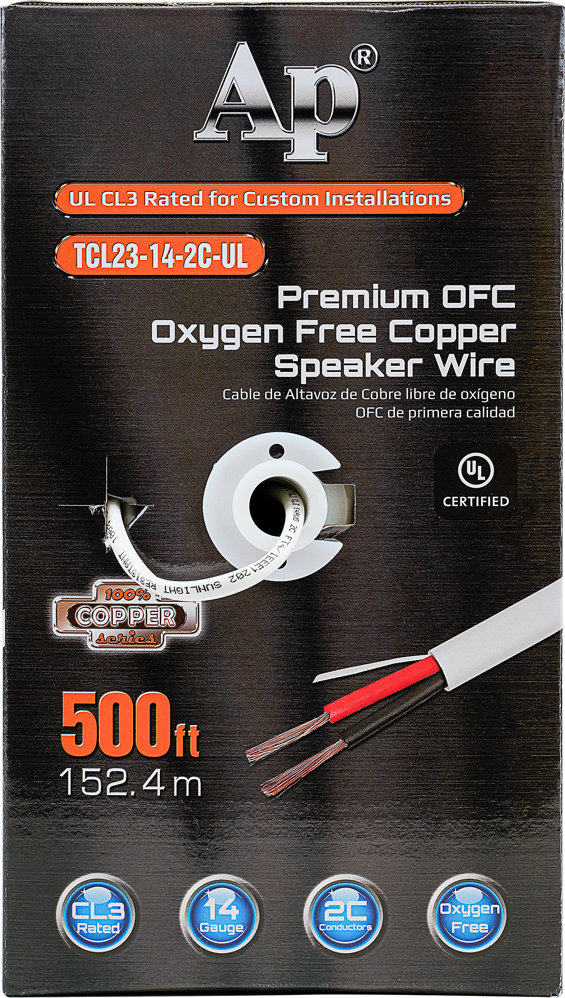 Premium 14 Gauge Oxygen Free Copper Speaker Wire (TCL23-14-2C-UL) Audiopipe