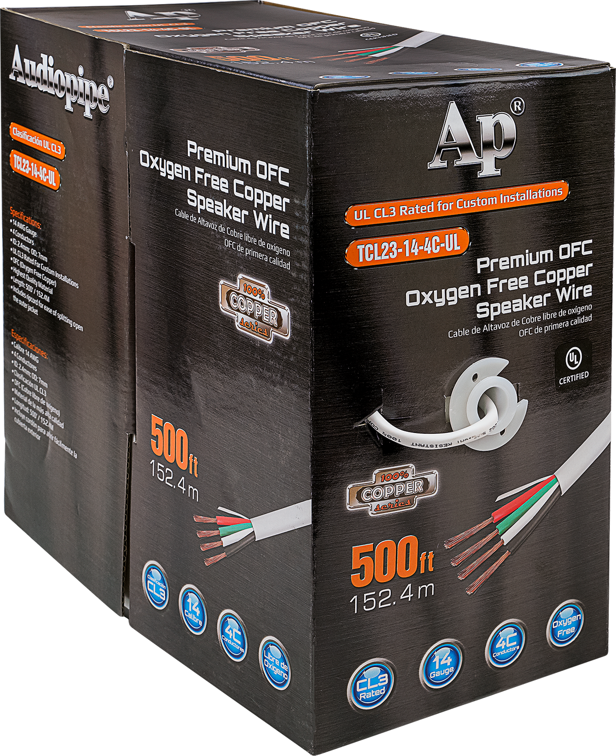 Premium 14 Gauge Oxygen Free Copper Speaker Wire (TCL23-14-4C-UL) Audiopipe