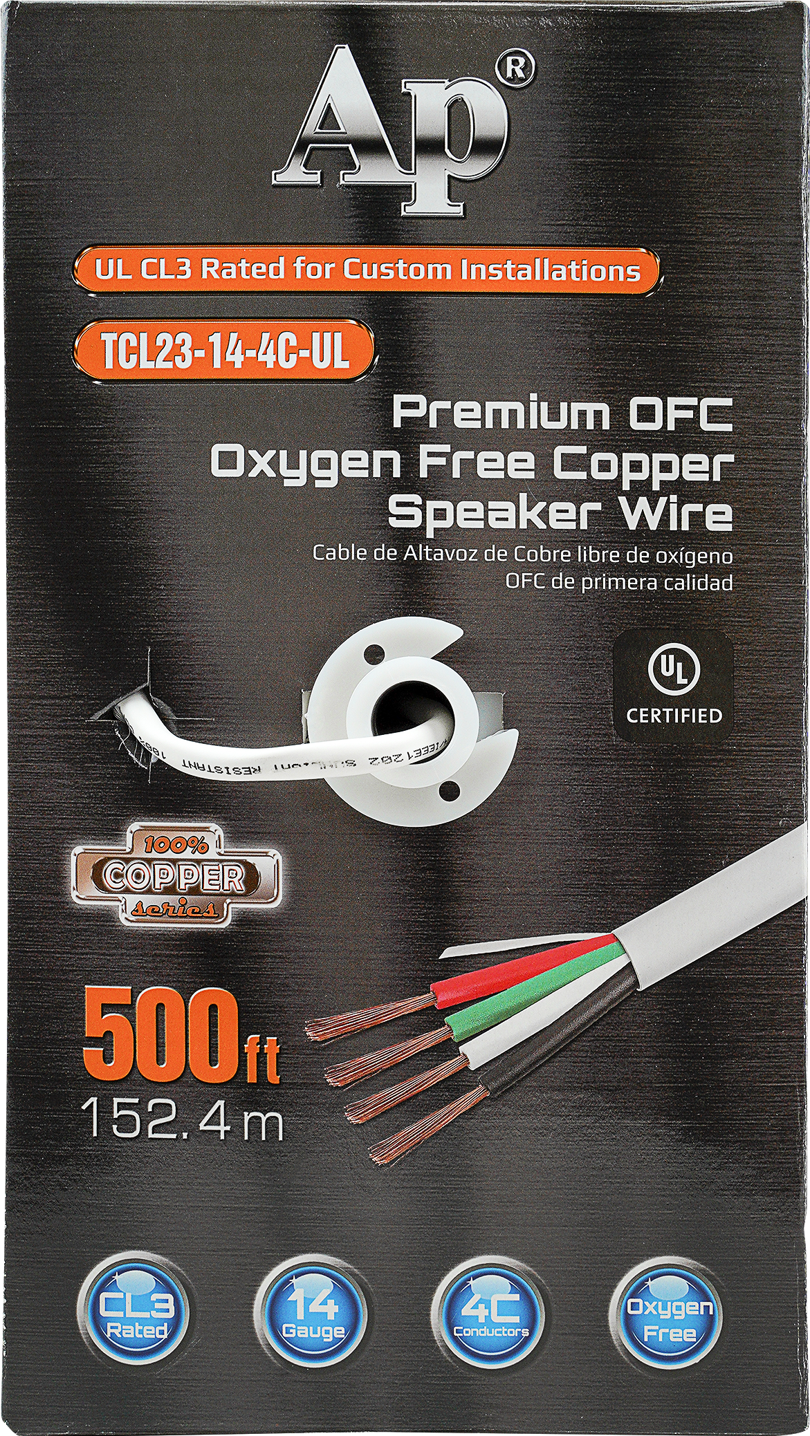 Premium 14 Gauge Oxygen Free Copper Speaker Wire (TCL23-14-4C-UL) Audiopipe