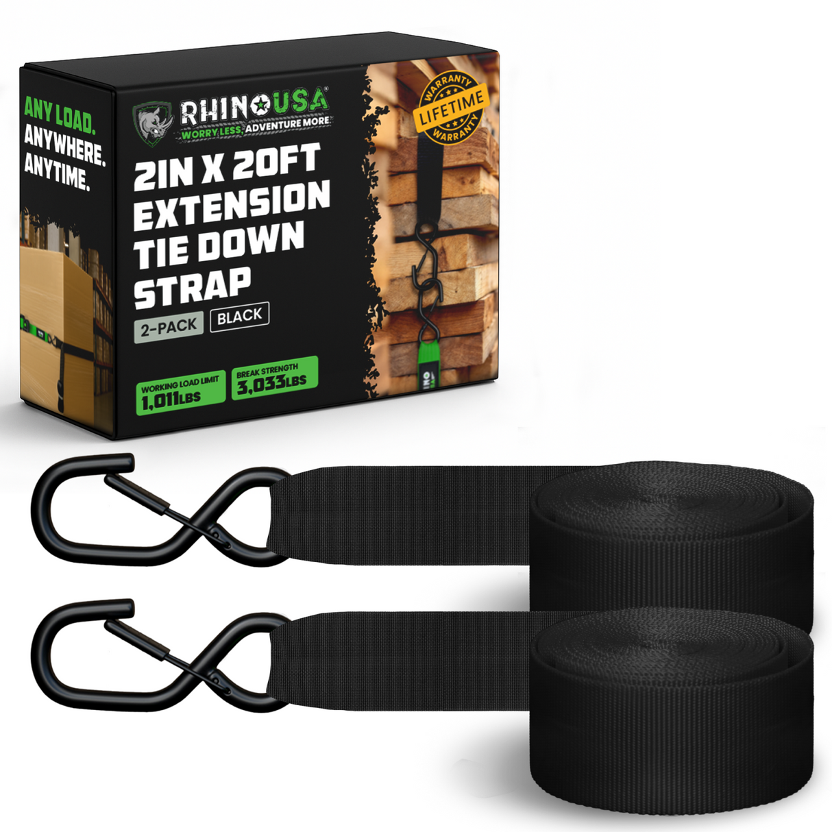 2" x 20' Ratchet Strap Extensions (2-Pack)