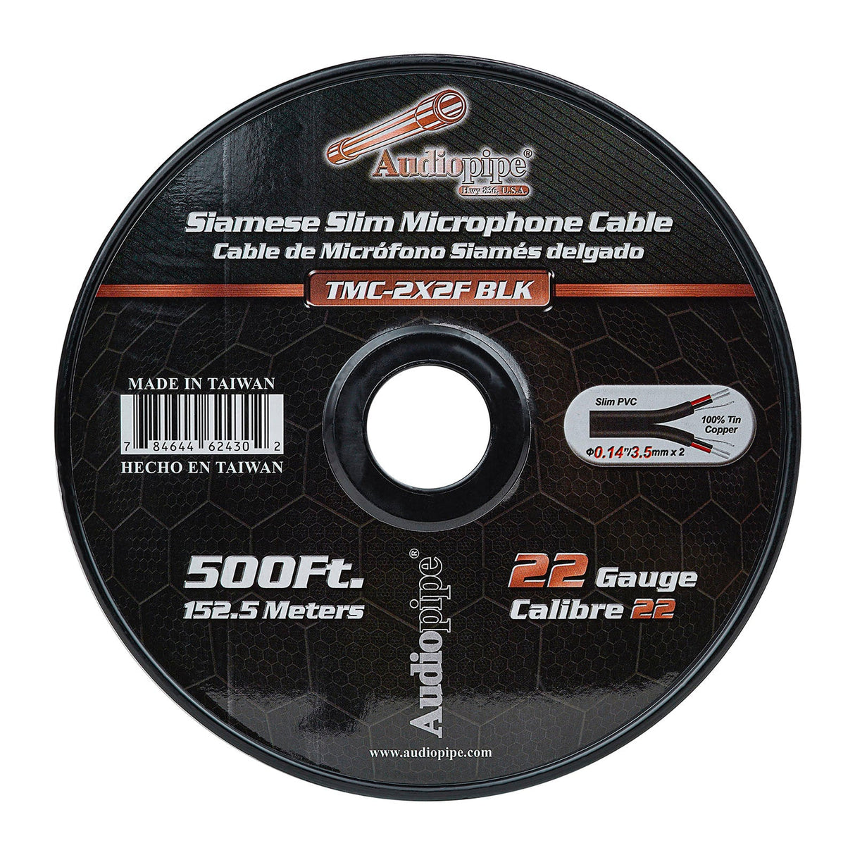 Siamese Slim Microphone Cable (TMC-2X2F-BLK) Audiopipe