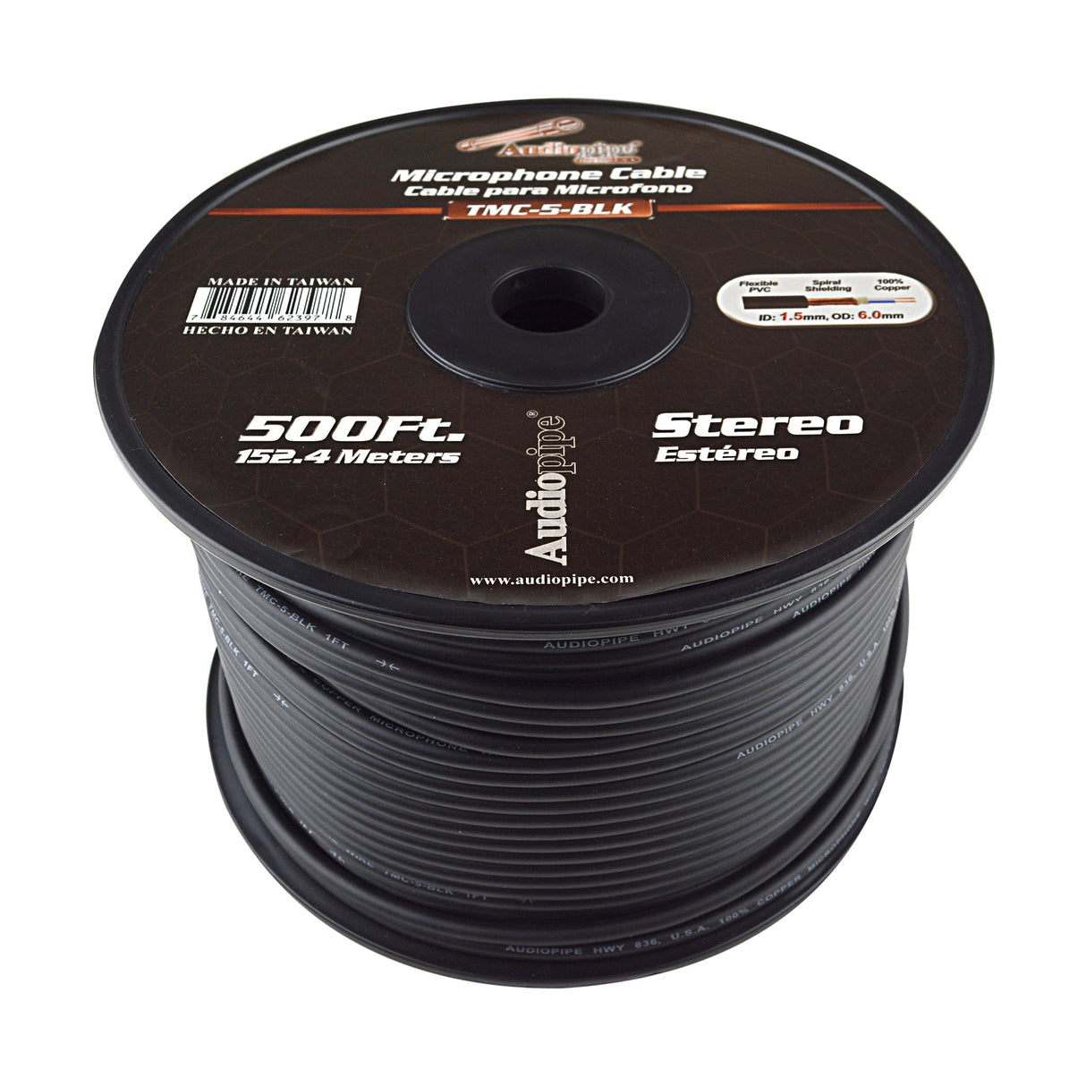 500’ Microphone Cable, 100% Copper (TMC-5-BLK) Audiopipe