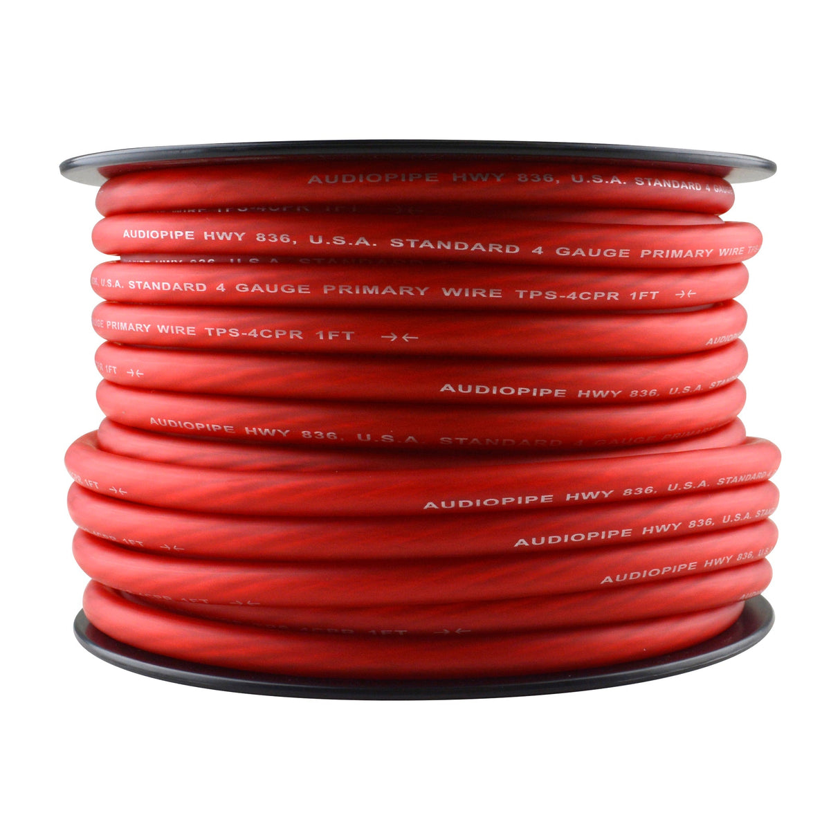 TPS-4CPR-100R - 4 Gauge 100’ 100% Copper Flexible Primary Wire - Red Audiopipe