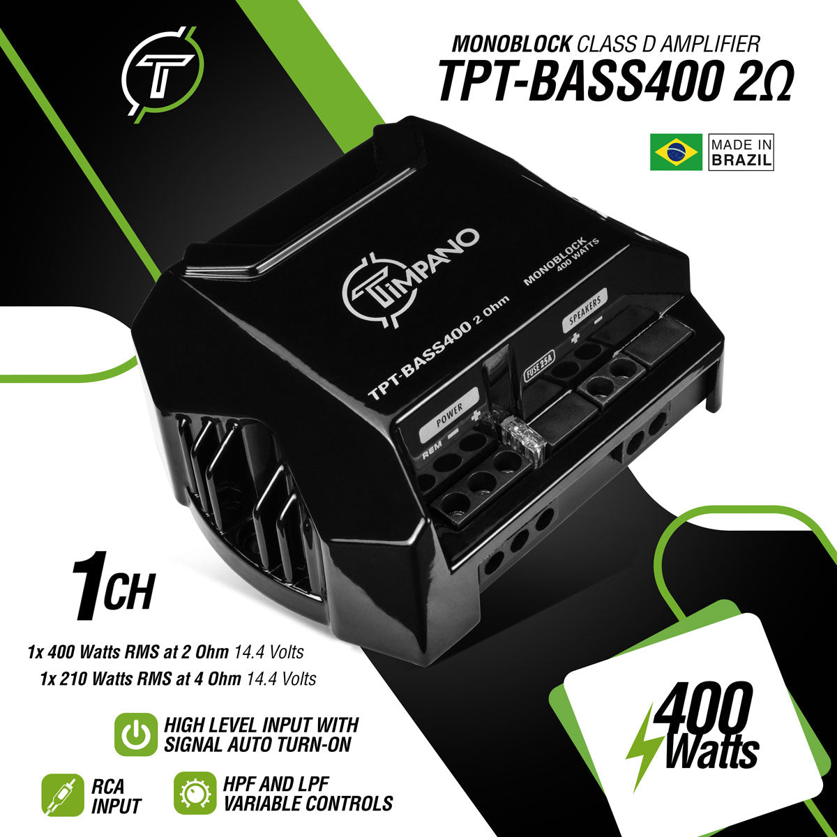 TPT-BASS400 2 Ohm Amplifier FREE GIFT Timpano Audio