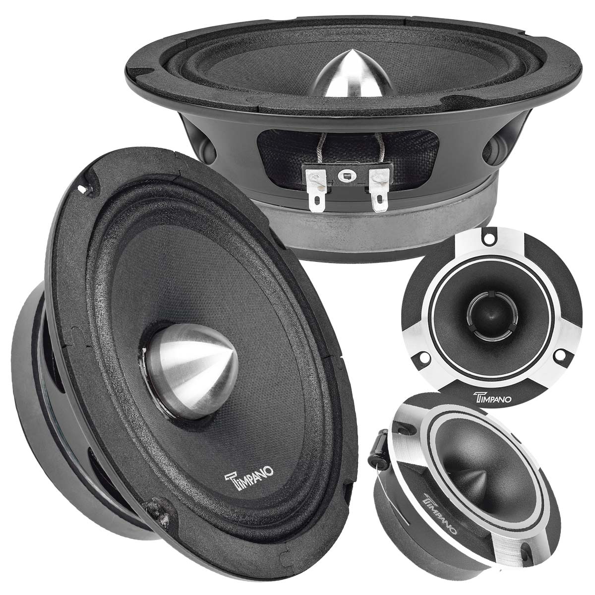 1600w PACKAGE 2x 6.5" Bullet Midrange + 2x Chrome Tweeters Timpano Audio