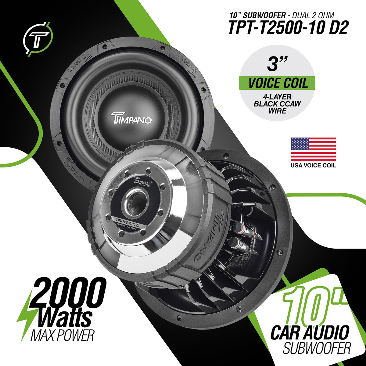 TPT-T2500-10 D2 Timpano 10″ Subwoofer 2000 Watts Timpano