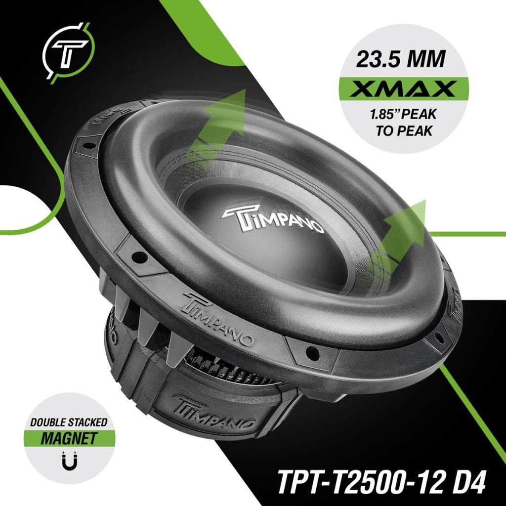 TPT-T2500-12 D4 - Timpano 12″ Car Audio Subwoofer 2500 Watts Dual 4 Ohm Timpano