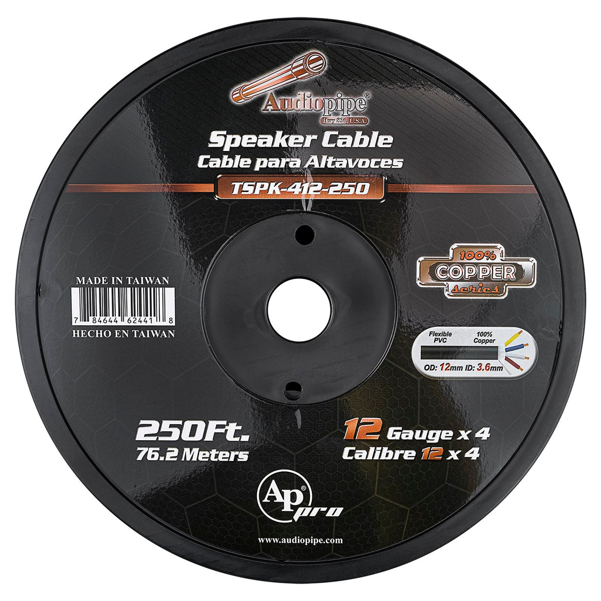 250Ft Speaker Cable, 12 AWG, 4 Conductors (TSPK-412-250) Audiopipe