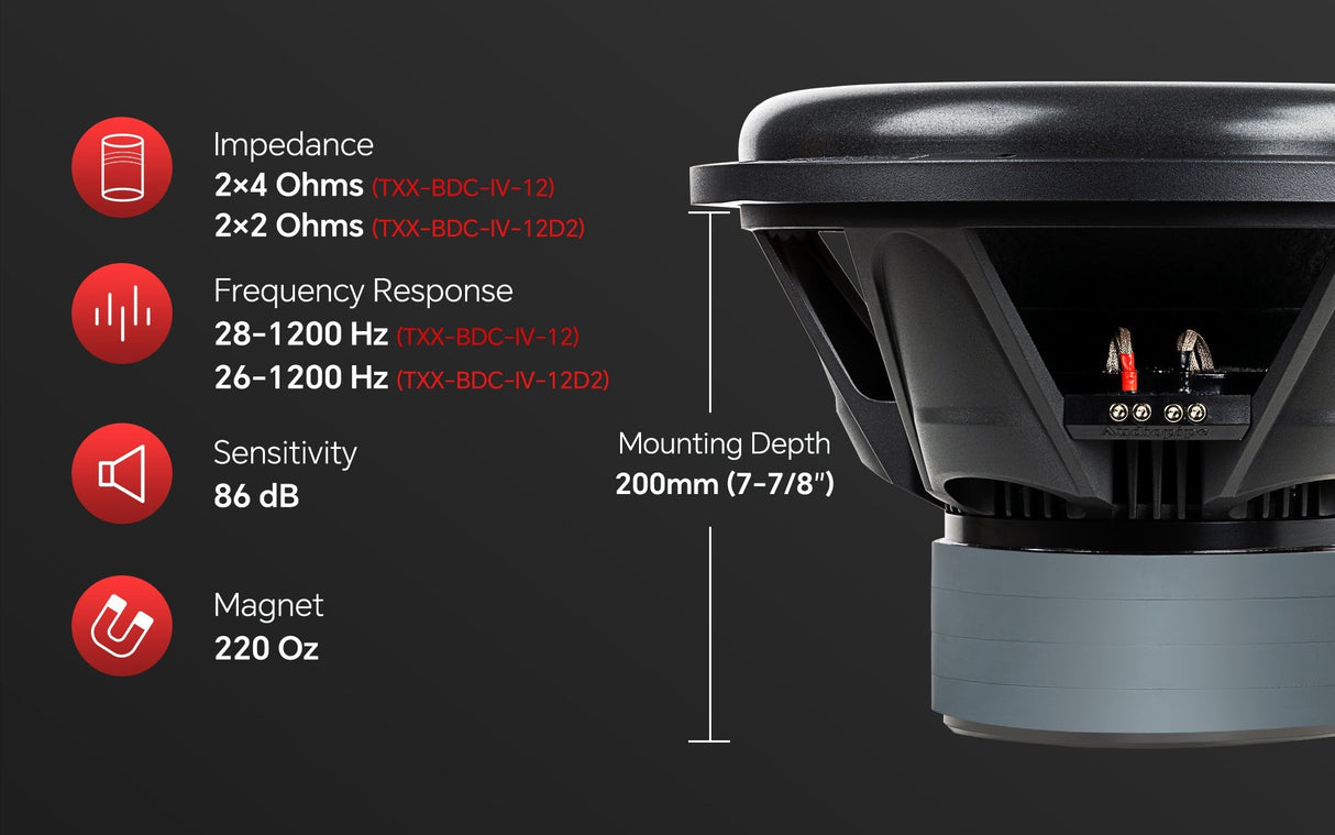 12" Quad Stack Composite Cone Subwoofer (TXX-BDC-IV-12D2) Audiopipe