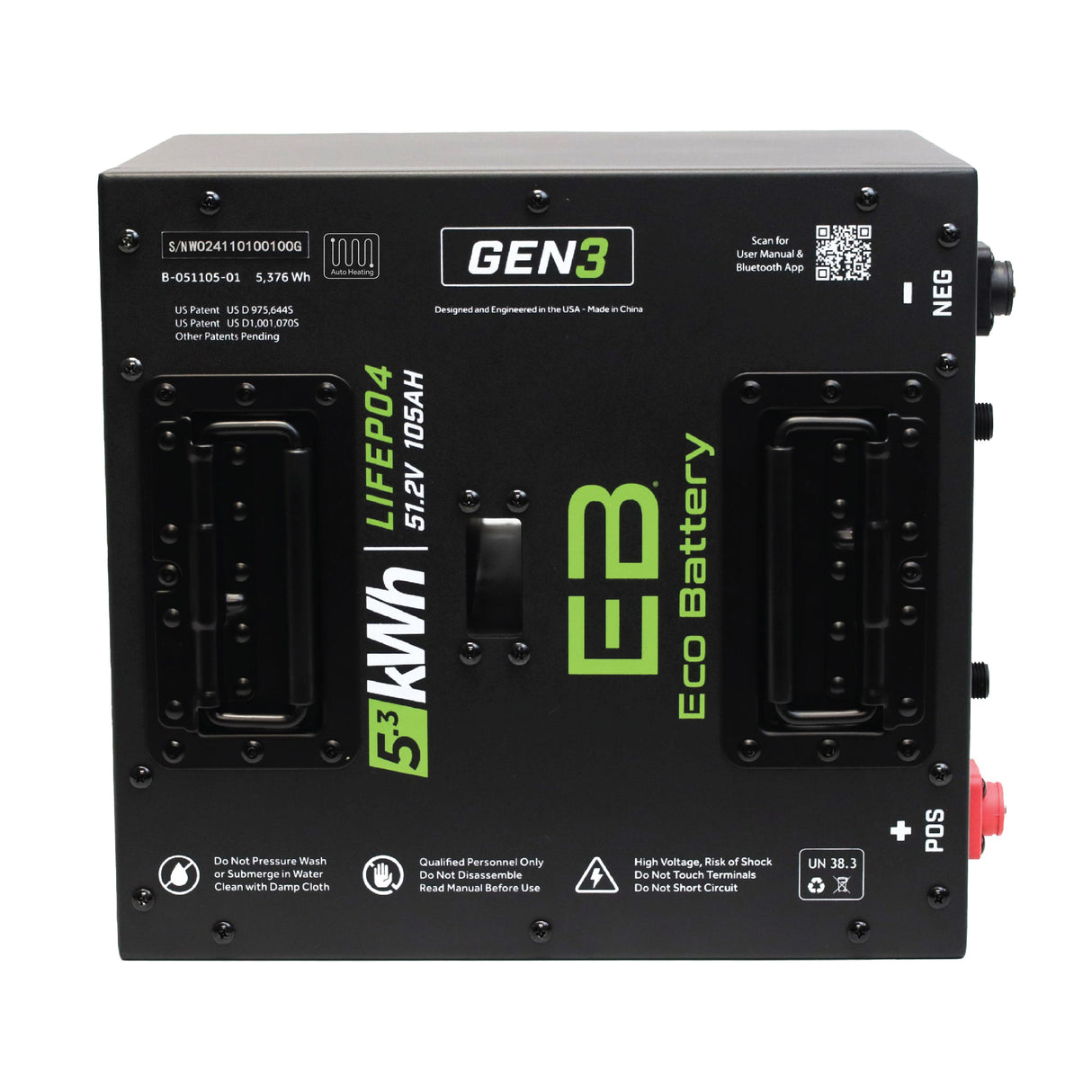 Eco Battery (48V) 51V 105Ah Thru-Hole LiFePO4 Battery / Heated