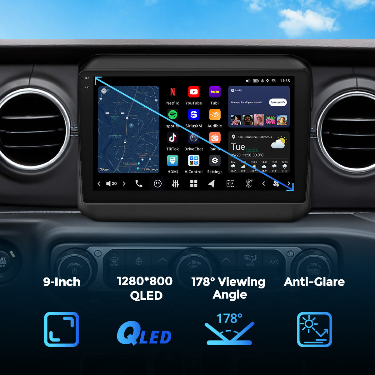 VISION 9" Custom-Fit Car Stereo for Jeep Wrangler (JL) 2018-2023 & Jeep Gladiator (JT) 2020–2023