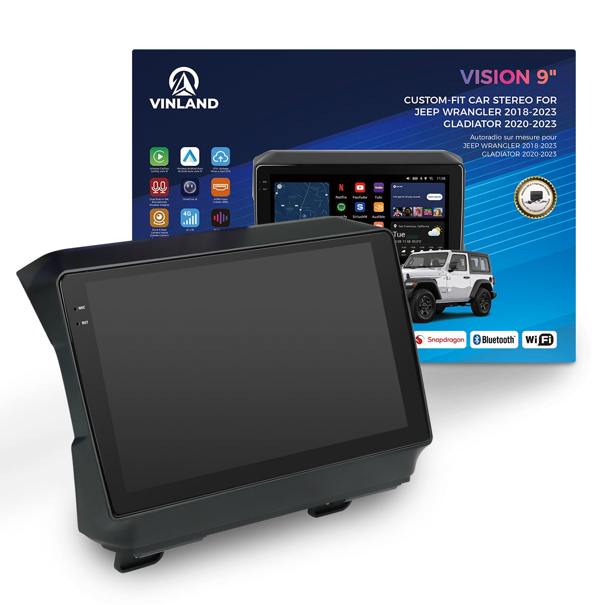 VISION 9" Custom-Fit Car Stereo for Jeep Wrangler (JL) 2018-2023 & Jeep Gladiator (JT) 2020–2023