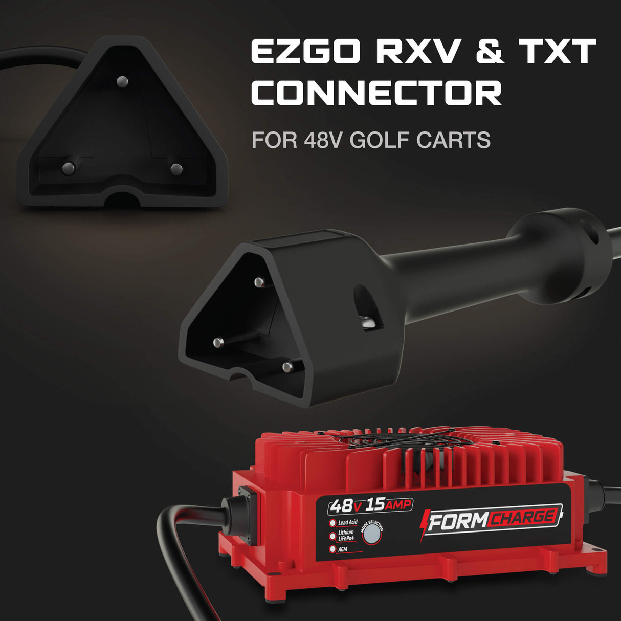 EZGO 48V Golf Cart Charger - RXV & TXT - 48V 15A Lithium, LiFePO4, Lead Acid, AGM FORM Charge