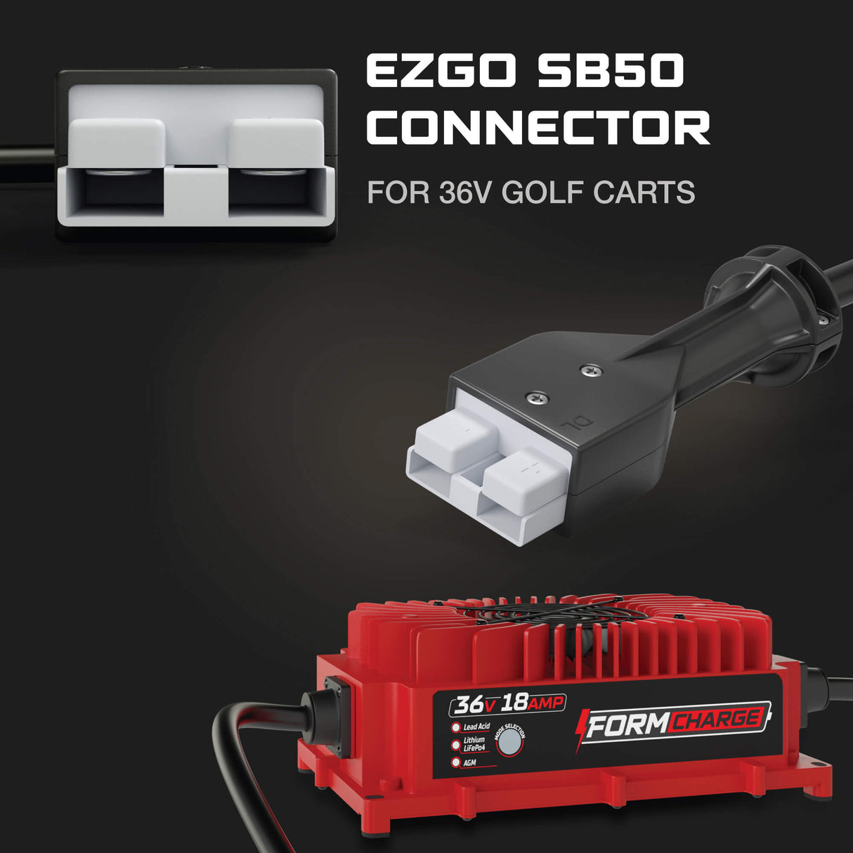 EZGO 36V Golf Cart Charger - Marathon - SB50 Anderson Plug - 36V 18A Lithium, LiFePO4, Lead Acid, AGM FORM Charge