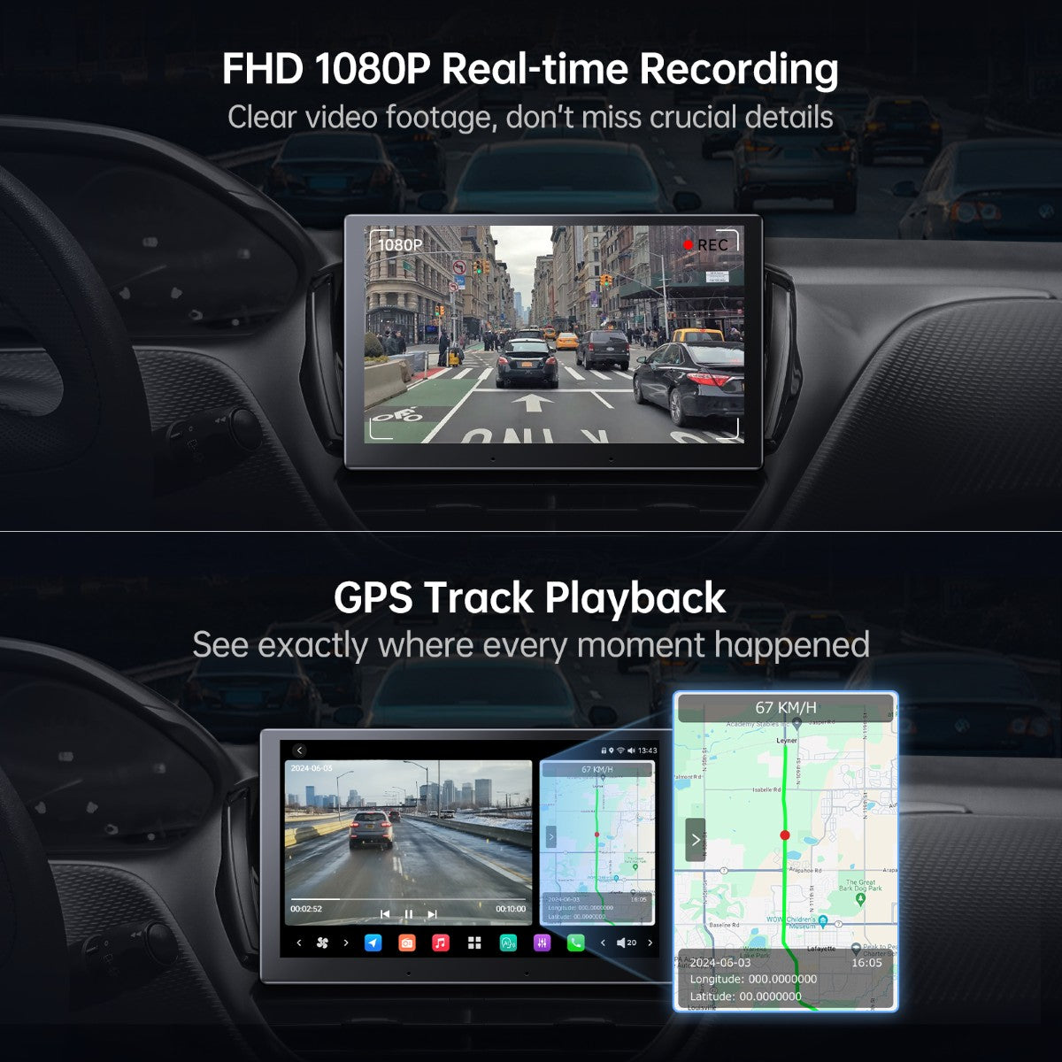 FHD 1080P On-Dash DVR Camera Real-Time Recording
