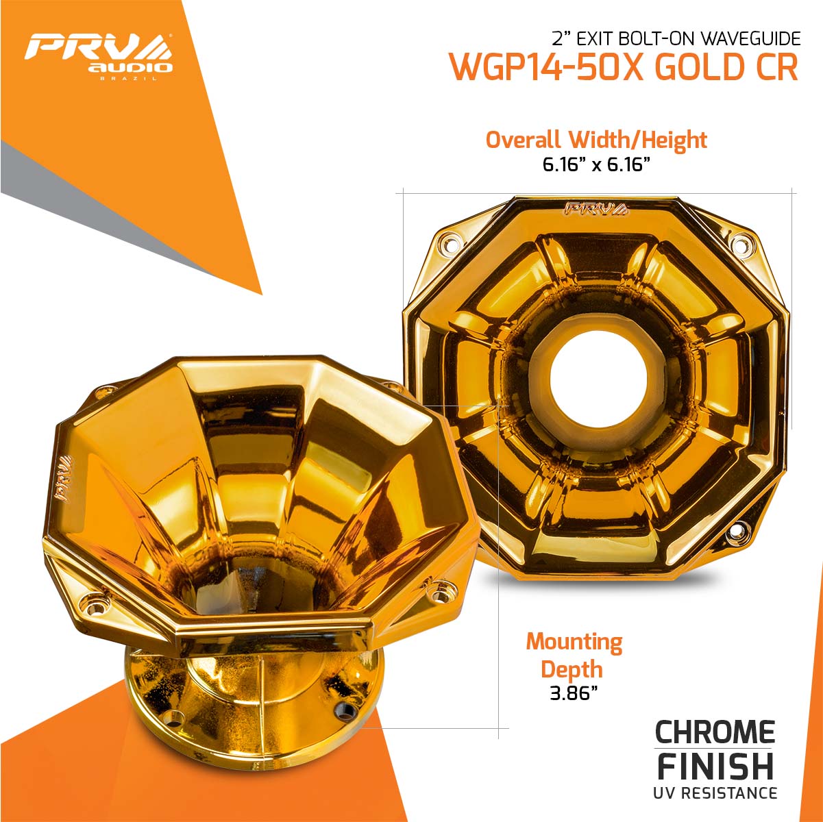 PRV Audio WGP14-50X Car Audio Horn Gold Chrome Finish
