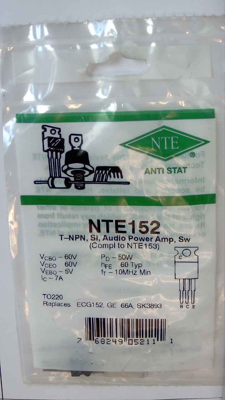 NTE152 T-NPN, Si, Audio Power Amp, Sw NTE