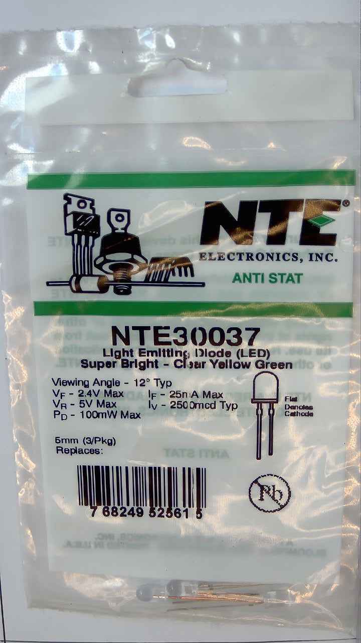 NTE30037 Light Emitting Diode (LED) Super Bright - Clear Yellow Green NTE