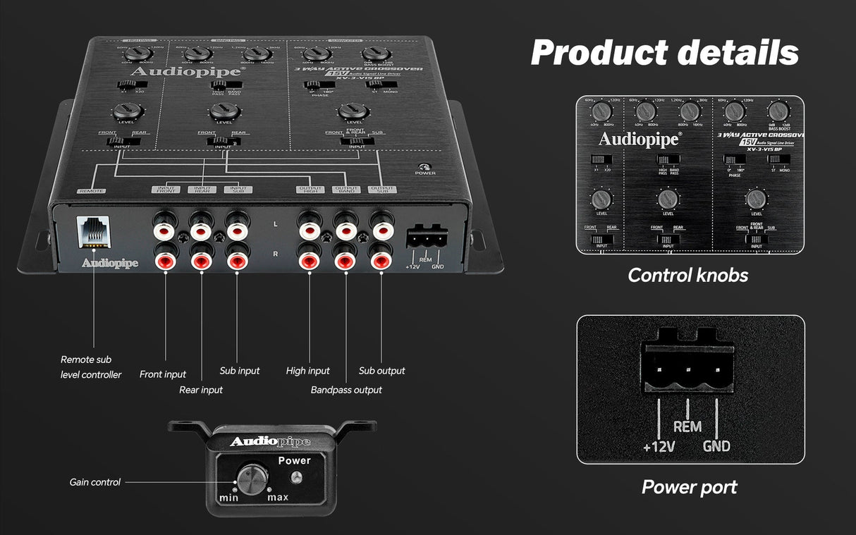 3-Way Active Crossover With Bandpass Filter (XV-3-V15BP) Audiopipe
