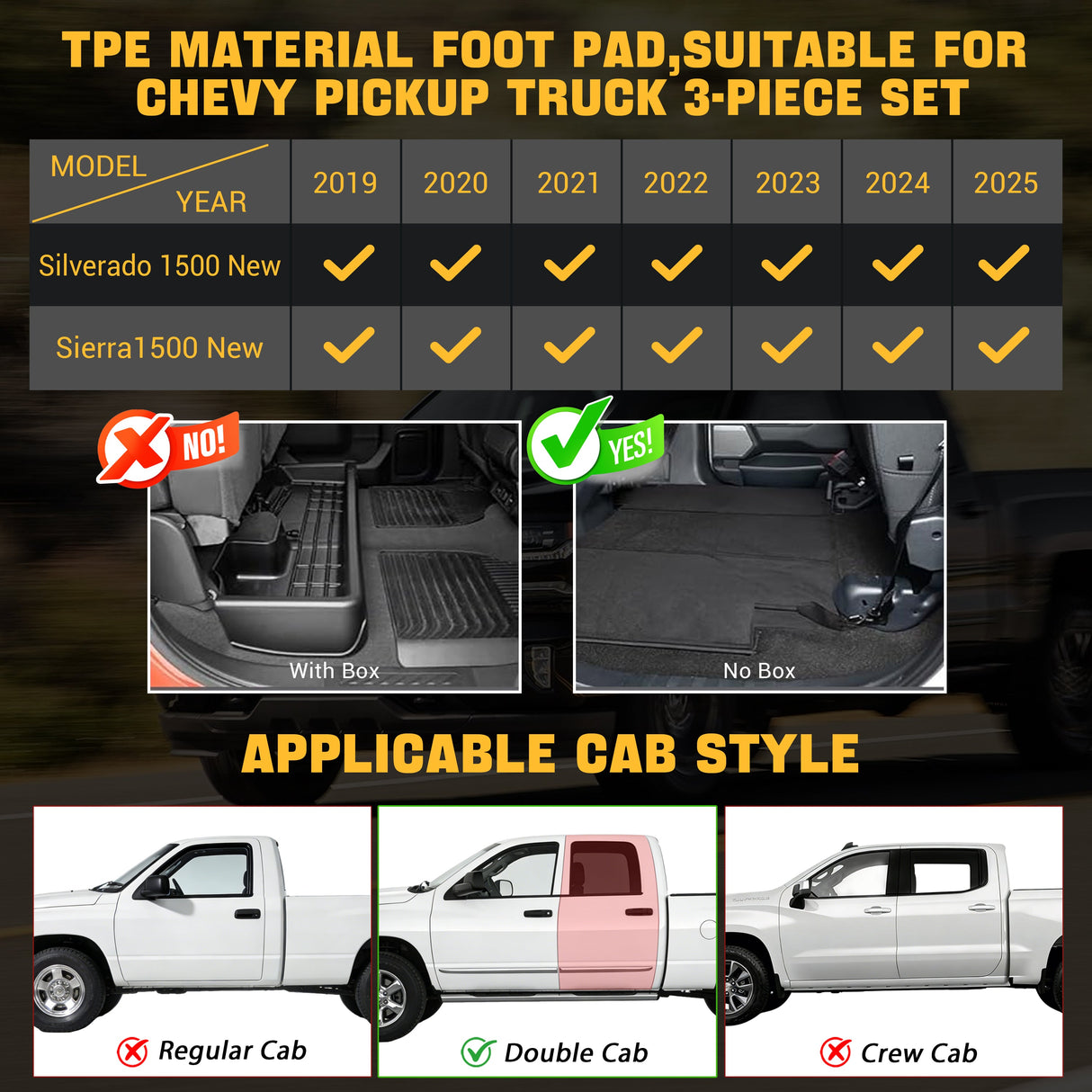 Trucktok 2019-2025 Silverado Sierra 1500 New Double Cab All-Weather TPE Floor Mats TruckTok