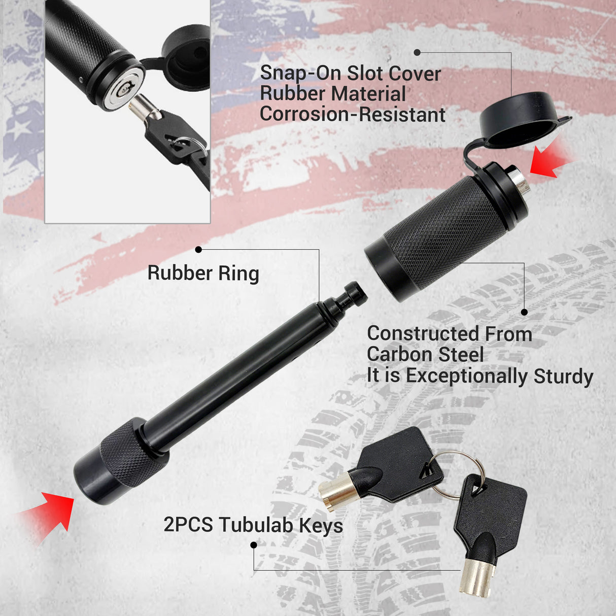 Trucktok 5/8" Hitch Lock Anti-Theft Trailer Lock with Rattle-Free O-Rings TruckTok
