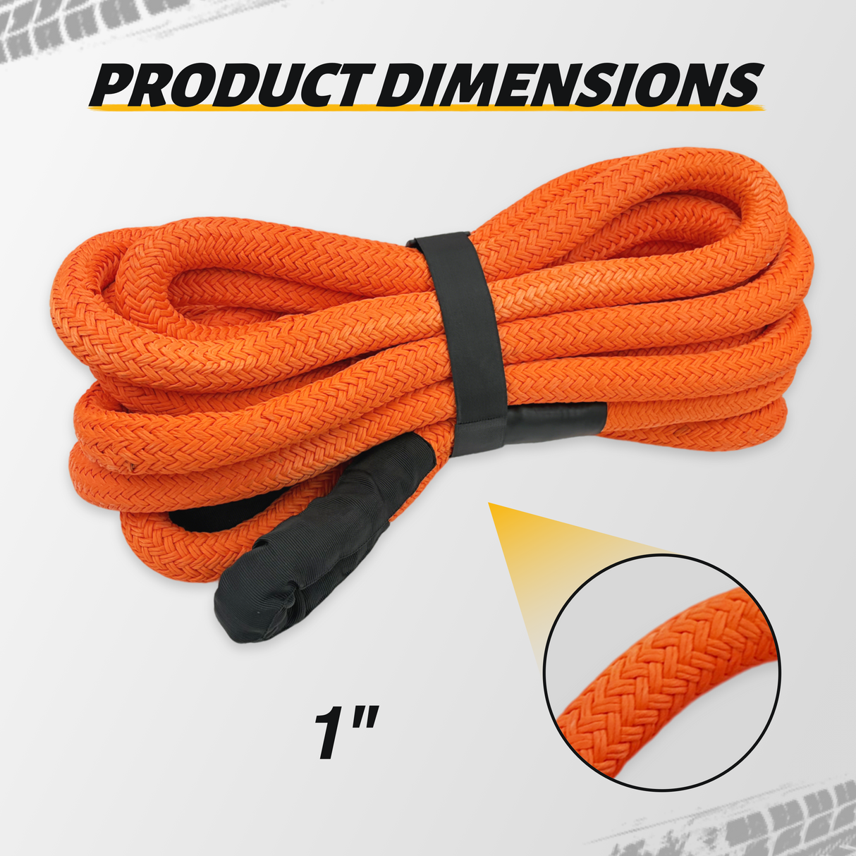 Trucktok 1" x 30ft Kinetic Recovery Rope 35,000 lbs for Off-Road Truck TruckTok