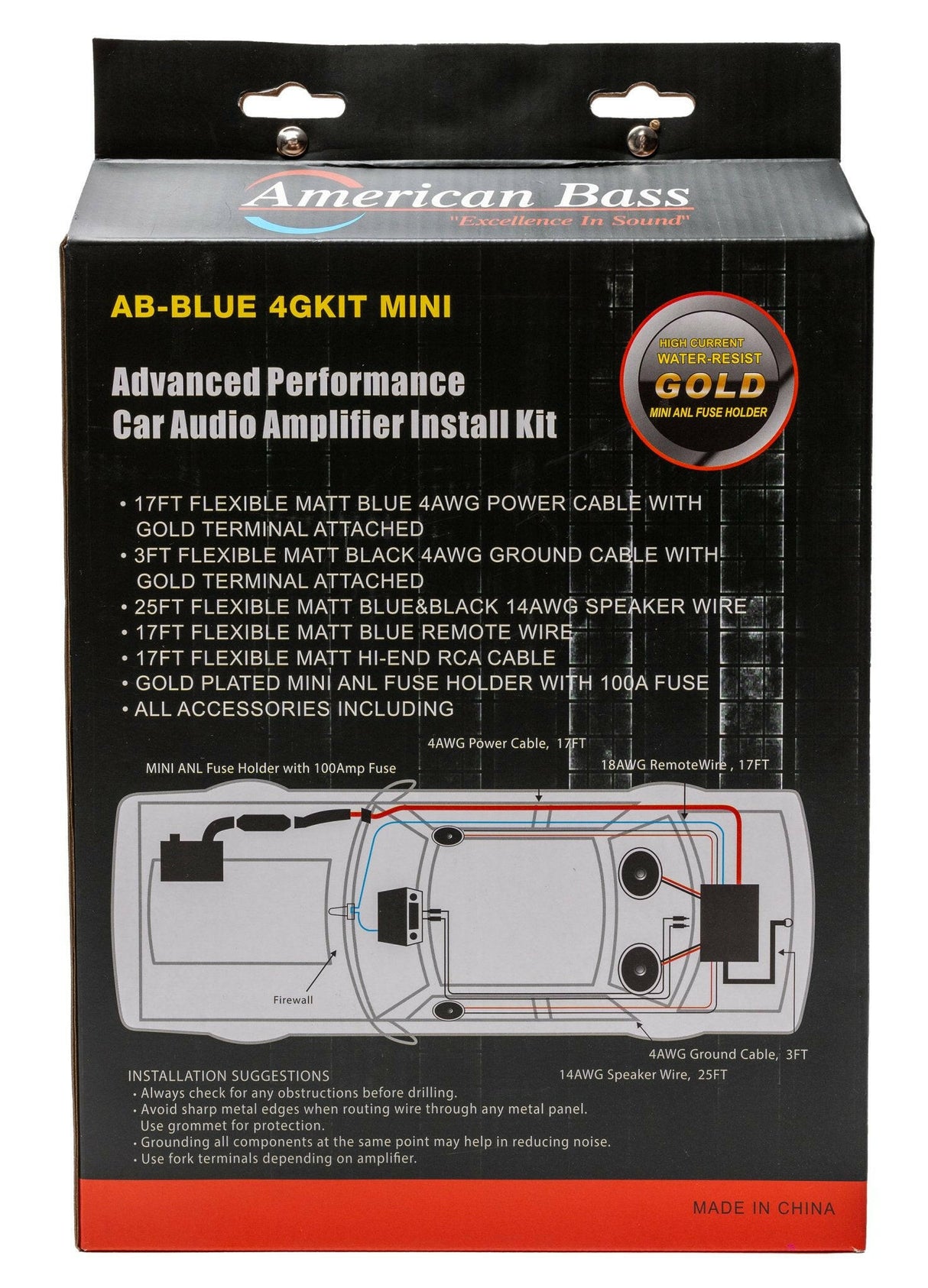 American Bass 4 Gauge Complete CCA (Copper Clad Aluminum) Amplifier Wiring Kit - Car Audio Amp Install Kit with Power, Ground & RCA Cables