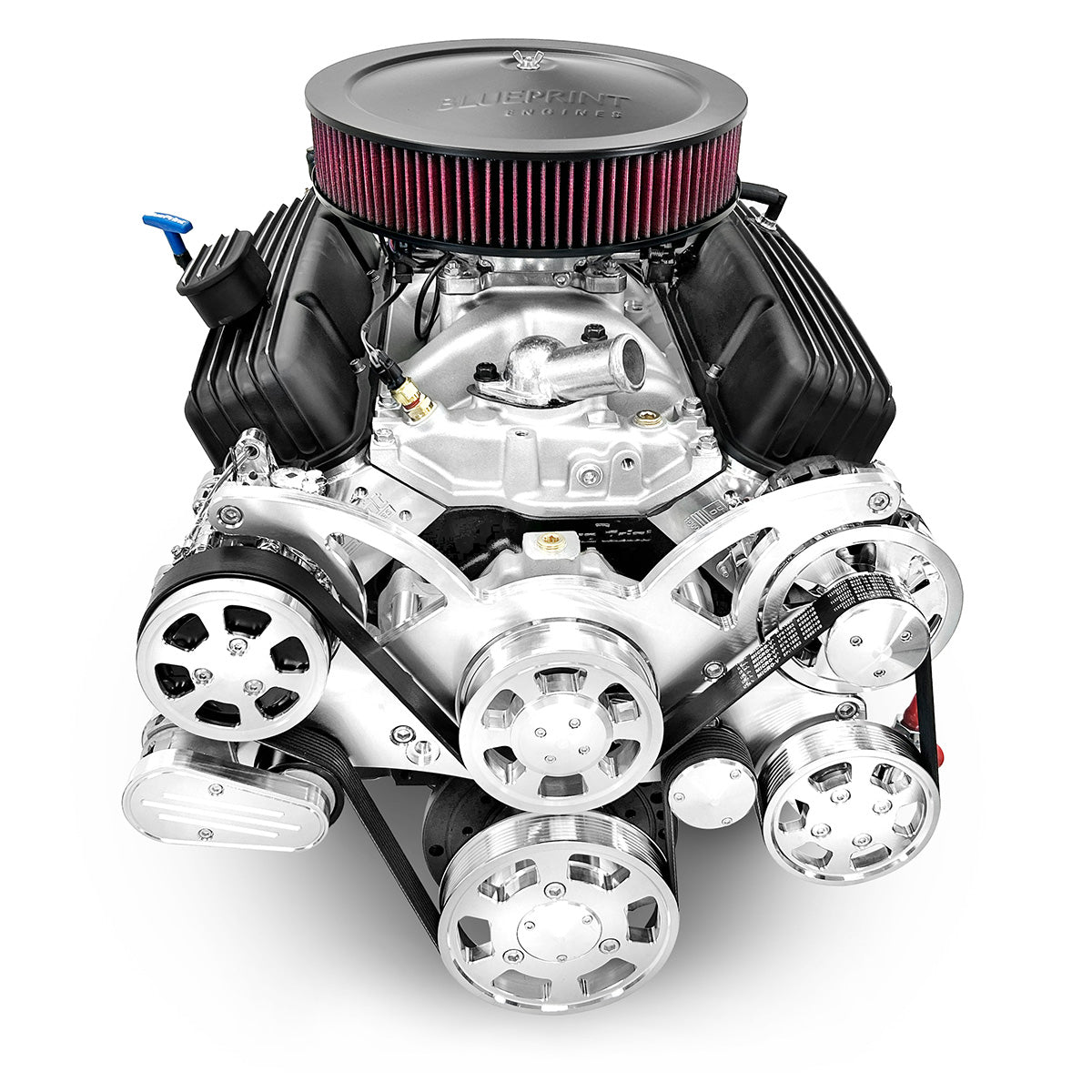 GM Small Block Compatible 383 c.i. Engine and TKX Manual Transmission - 436 Horsepower - Standard Edition Builder Series - Polished Pulley Kit - Fuel Injected