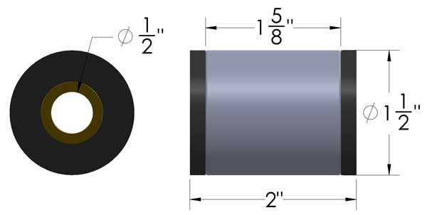 DOM Sleeve & Poly Bushing 2 Inch Mounting Width 1/2" Bolt Hole